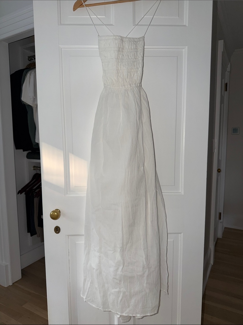 Astr Cream Maxi Dress with Smocked Bodice